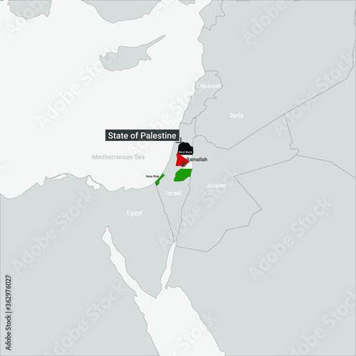 Map of State of Palestine with flag fill