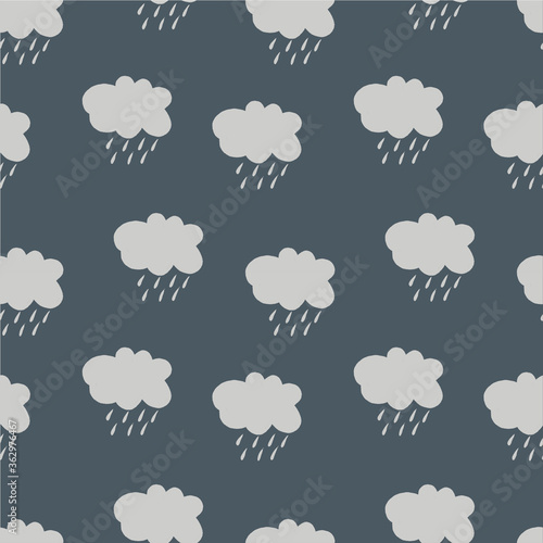 Seamless pattern with clouds and rain. Autumn background. Drops.