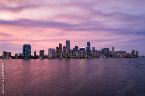 Miami night downtown, city Florida. Panoramic view of Miami at sunset, night downtown. © Volodymyr