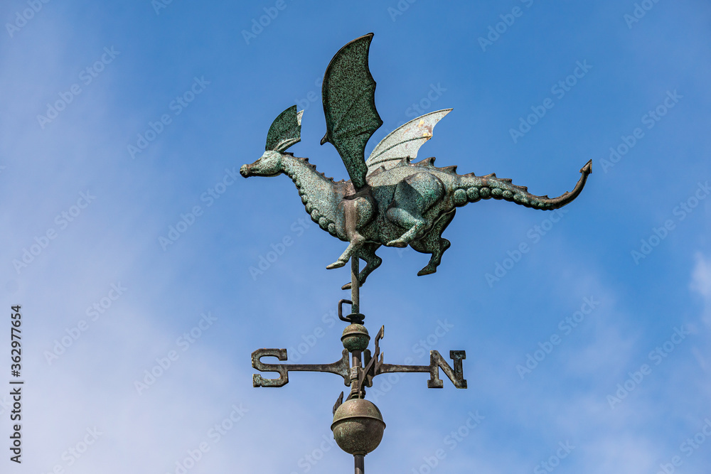 Brass and Copper Dragon with wings Weathervane