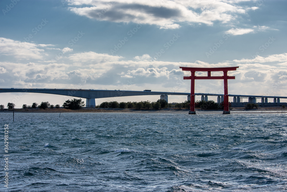 Torii gate on lake Hamana in Shizuoka Prefecture of Japan