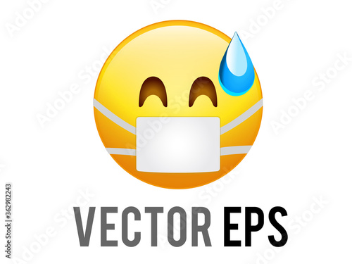 Vector gradient yellow careless face emoji icon with blue sweat and mask