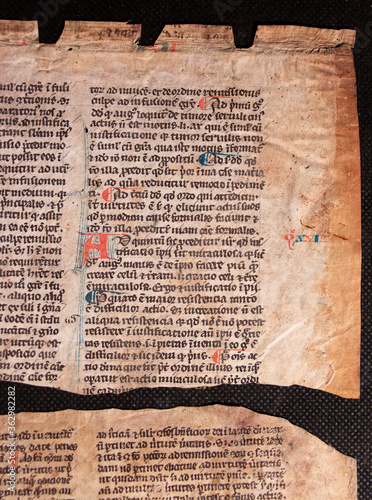 A manuscript on vellum of St Thomas Aquinas written in the twelfth or thirteenth century with rubricated red initials. 