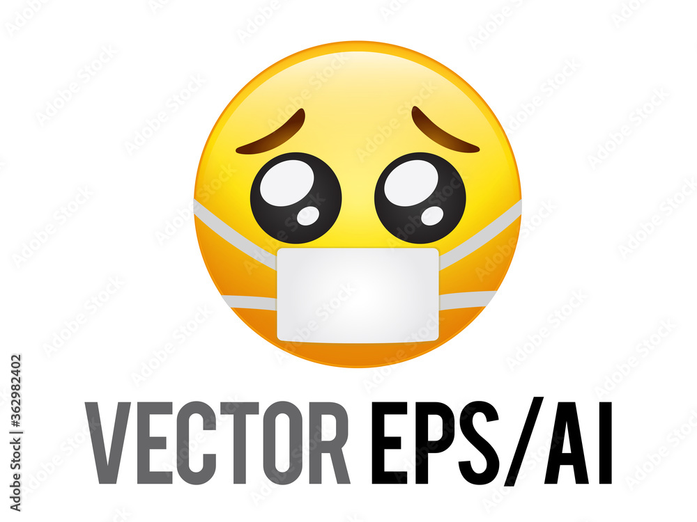 Fototapeta premium Vector yellow face pity pleading begging eyes emoji icon with mask