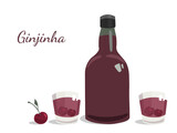 Vector illustration of traditional cherry Portuguese liquor Ginjinha. Isolated objects, white background