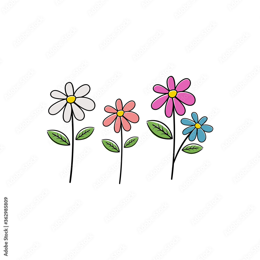 Naklejka premium colorful flowers in flat style vector