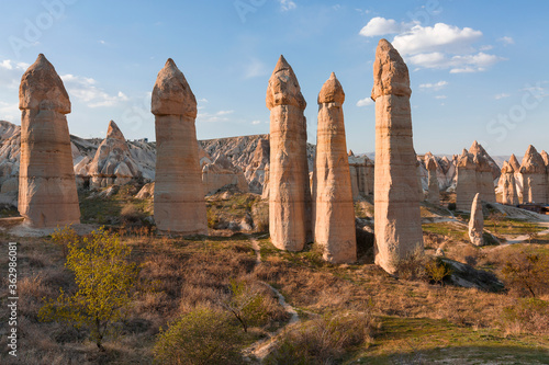 Cappadocia with volcanic rock formations, known as fairy chimneys, Turkey
