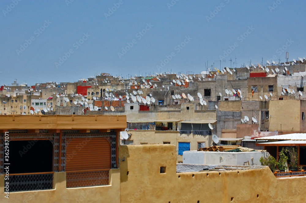 rooftops full of antennas in fez - morocco