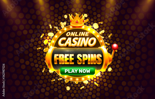 Play now slots golden coins, casino slot sign machine, night jackpot Vegas. Vector