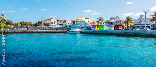 Panoramic view of port of Nassau, Bahamas.