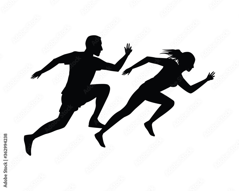 silhouettes of athletics couple running