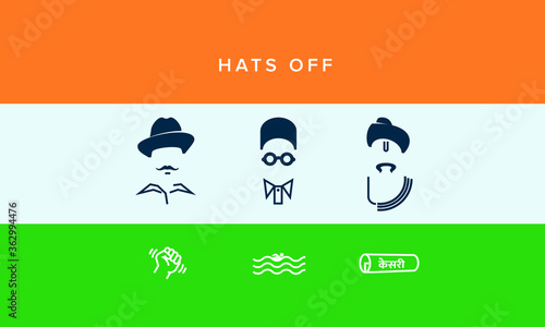 illustration of Tricolor India background with Nation Hero and Freedom Fighter like Bhagat Singh, Veer Savarkar, Lokmanya Tilak for Independence Day.