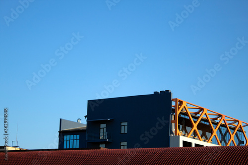 The roof of a modern building in the city of Uman, Ukraine, filmed in 2019.