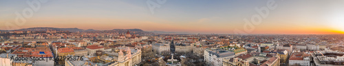 Aerial drone shot of Budapest downton from liberty square at dawn with view of Parliament