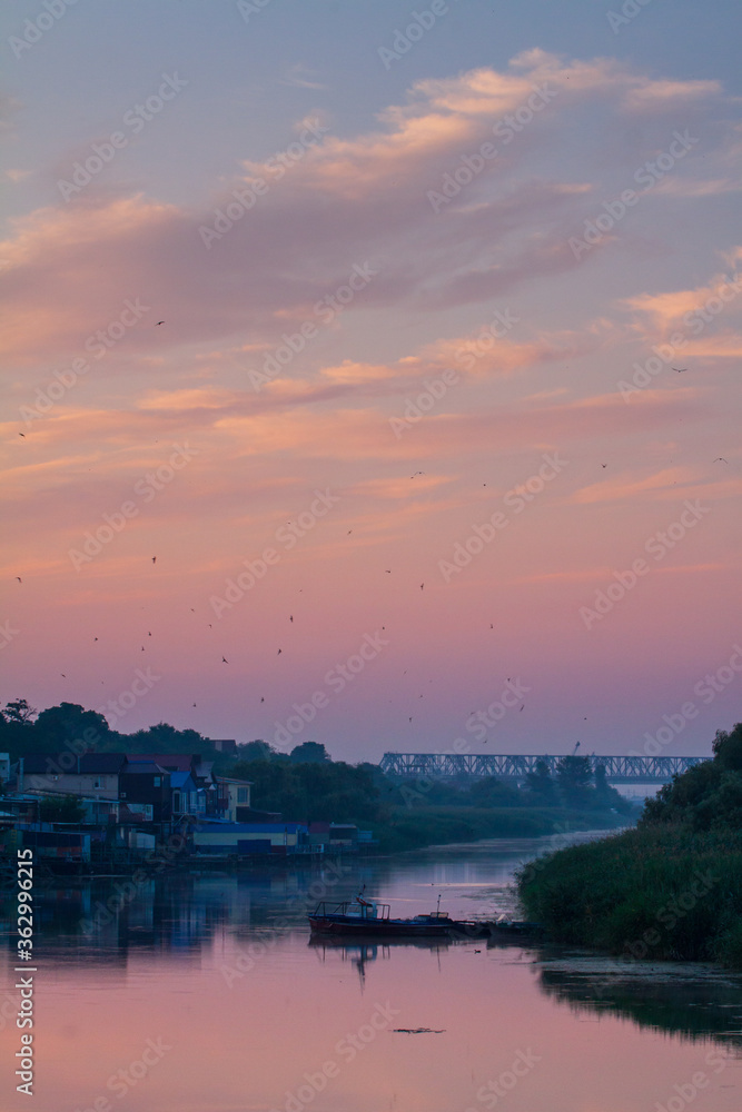 Morning on the river early morning reeds mist fog and water surface on the river Morning on the river early morning reeds mist fog and water surface on the river