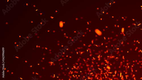 Fire sparks background. Burning red sparks. Fire flying sparks. Blurred bright light. 3D rendering.