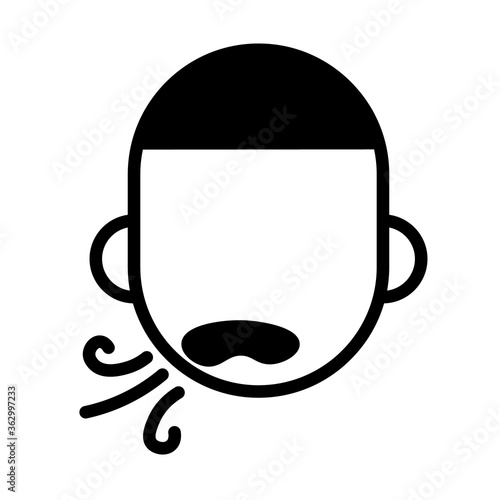 Wheezing, coughing man, minimal black and white outline icon. Flat vector illustration. Isolated on white background.
