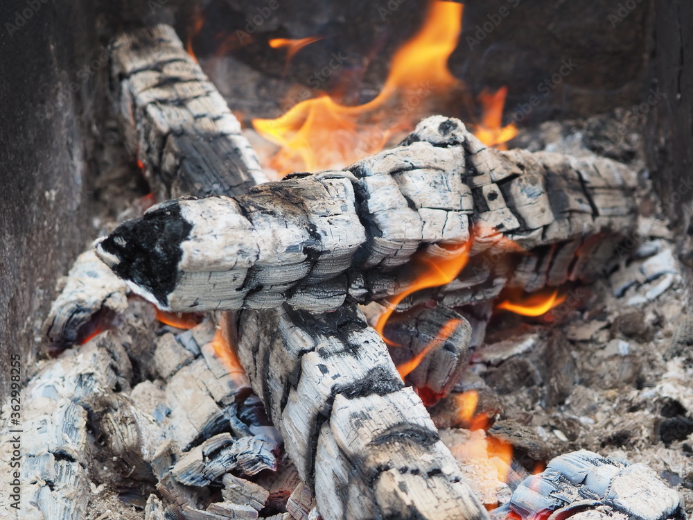 burnt wood in the fire. beautiful flames. posters burnt wood in the fire. beautiful flames. posters