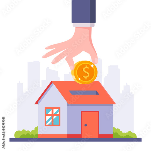 take a mortgage on your own home. save money for a down payment. flat vector illustration.
