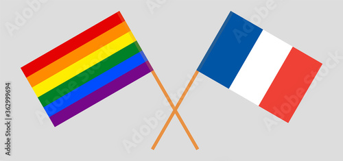 Crossed flags of LGBT and France
