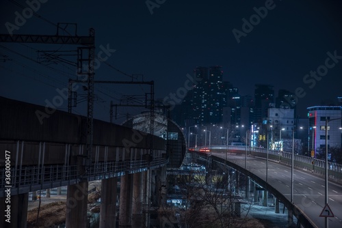 SEOUL  KOREA  SOUTH - Jul 28  2018  Empty bridge highway in Seoul  North Korea at night