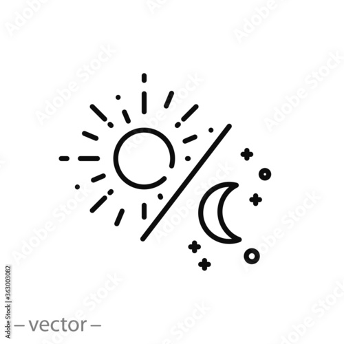 night with day time icon, moon and sun, solstice, thin line web symbol on white background - editable stroke vector illustration eps10