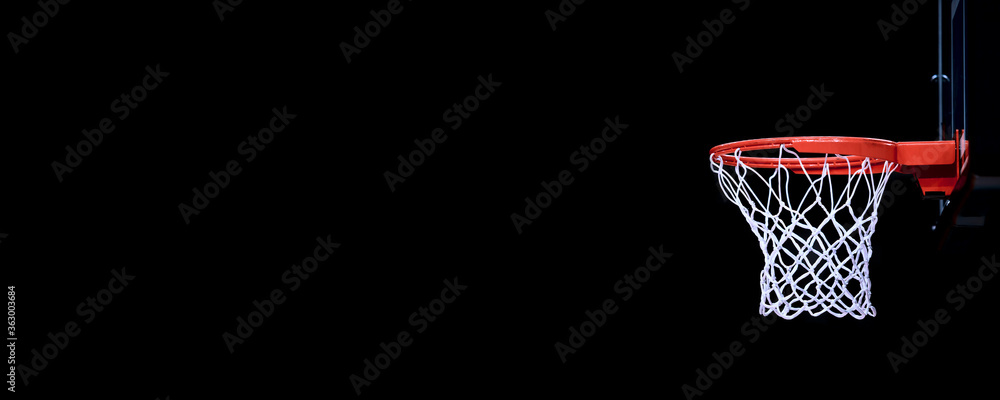 Basketball hoop isolated on black background. Team sport concept Stock