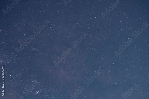 Beautiful starry sky with bright close-up milky way galaxy. Night landscape. Astronomical background. Night photography.