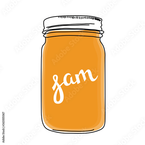 Outline illustration of jar of jam with lettering word Jam on it
