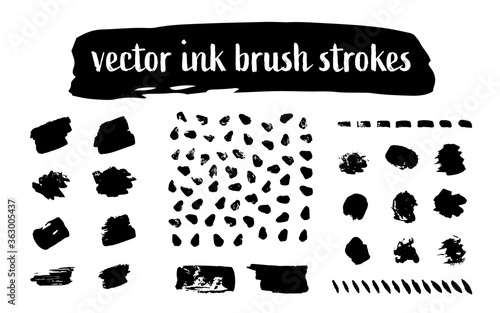set of grunge black ink vector brush strokes for your graphic design