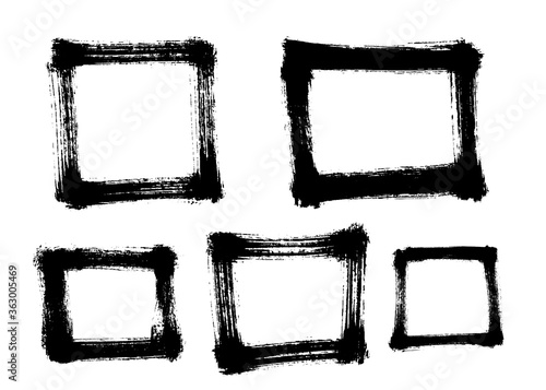 Different square frames painted with a brush. Vector illustration