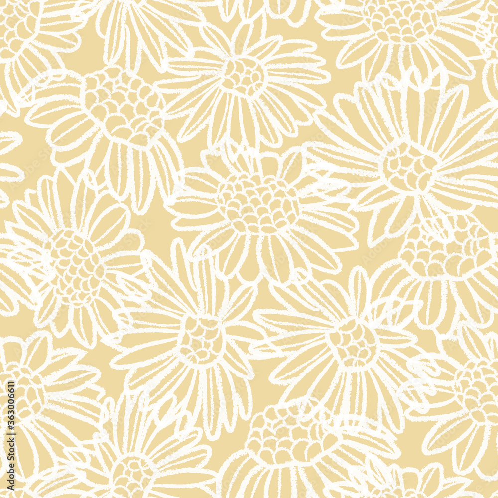 Vector white yellow camomiles seamless pattern print Vector white yellow camomiles seamless pattern print