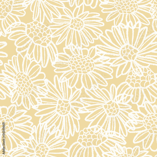 Vector white yellow camomiles seamless pattern print