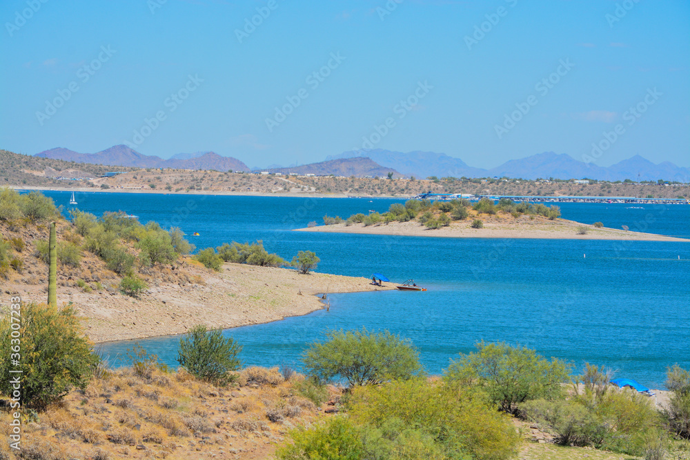 View of Lake Pleasant in Lake Pleasant Regional Park, Sonoran Desert, Arizona USA
