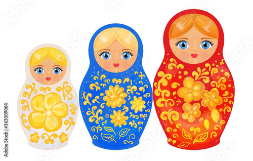 Russian nesting dolls. Matryoshka, babushka family dolls. Premium design.