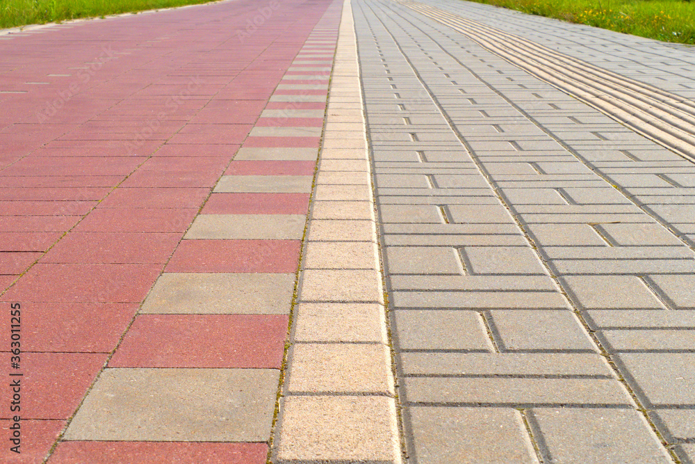 Bicycle and walking paths are separated by color.