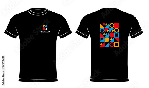 Creative geometric print for a black t-shirt, made of geometric shapes