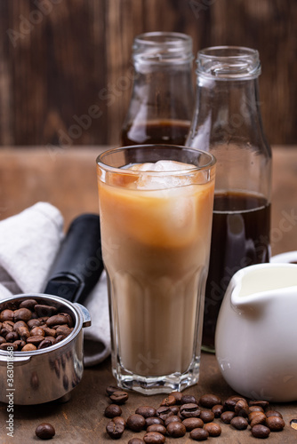 Cold brew coffee with ice and milk