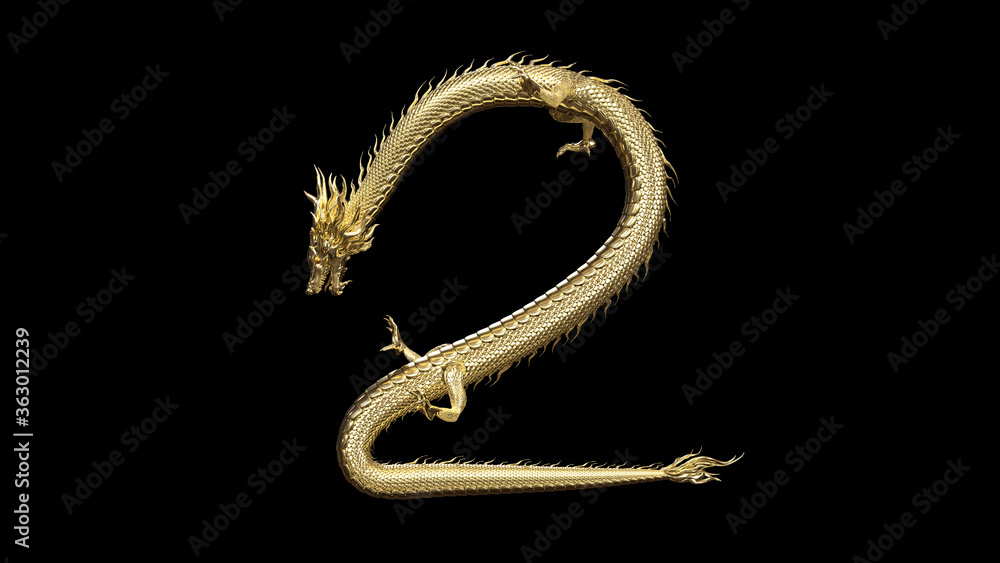 Fototapeta 3D Chinese Dragon pose in shape letter number two with 3d rendering,The legend animal from asia.