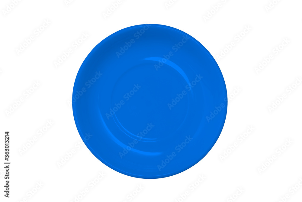 Plate isolated on a white background. Blue empty food plate. A top view of a flat layout. Plate isolated on a white background. Blue empty food plate. A top view of a flat layout.