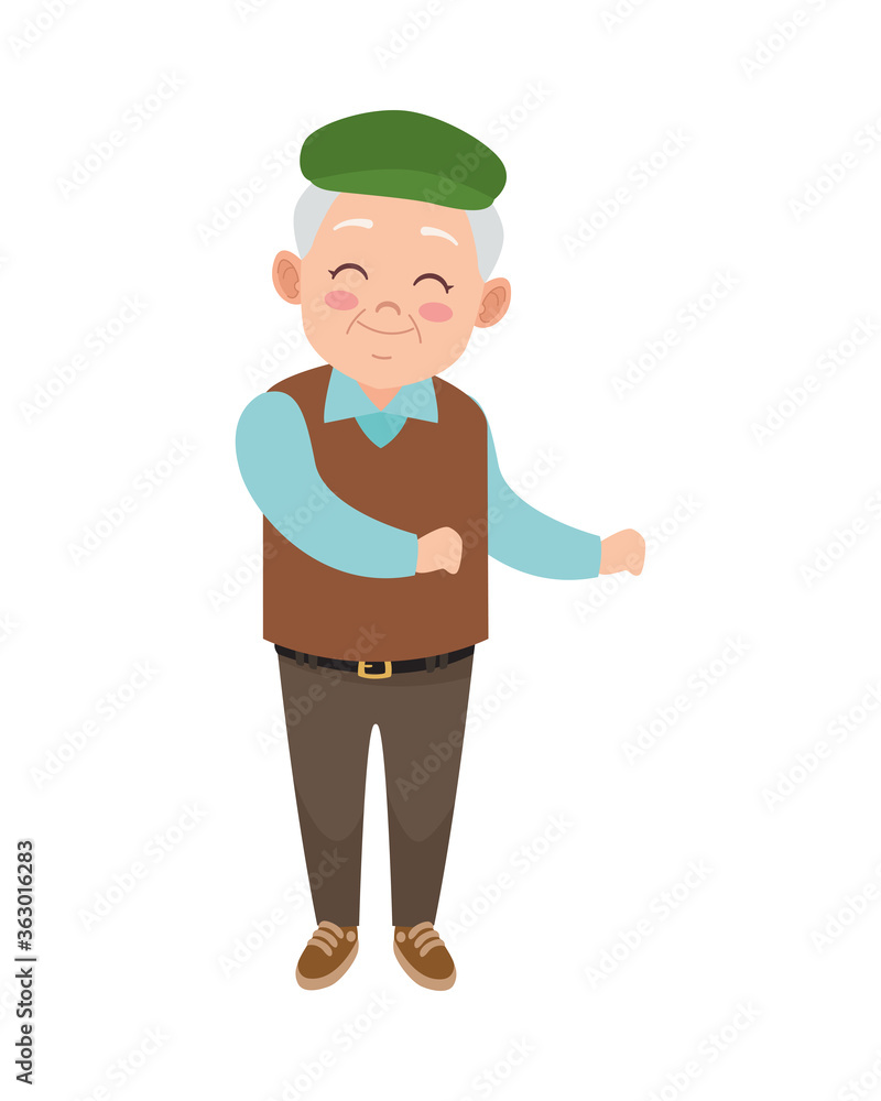 happy old grandfather with beret avatar character