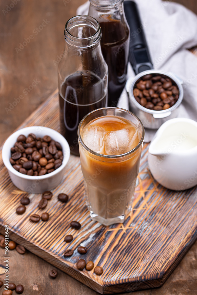 Cold brew coffee with ice and milk Cold brew coffee with ice and milk