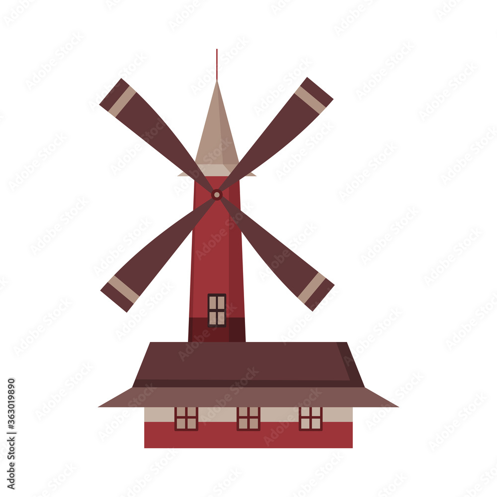 Traditional ancient windmill building. Rural organic agricultural production, ecological food manufacturing, clean energy concept, wind mill farm. Medieval european windmill Traditional ancient windmill building. Rural organic agricultural production, ecological food manufacturing, clean energy concept, wind mill farm. Medieval european windmill