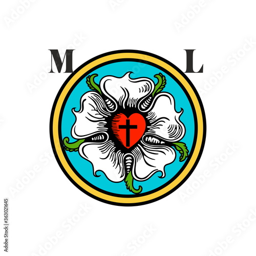 Rose Luther. Illustration of theology and confession of faith in the atoning sacrifice of the Lord and Savior Jesus Christ.
