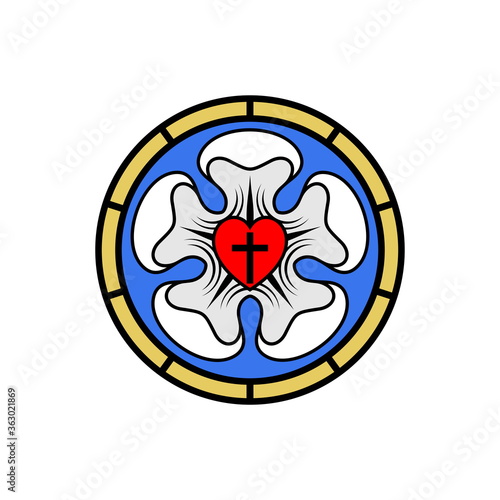 Rose Luther. Illustration of theology and confession of faith in the atoning sacrifice of the Lord and Savior Jesus Christ.