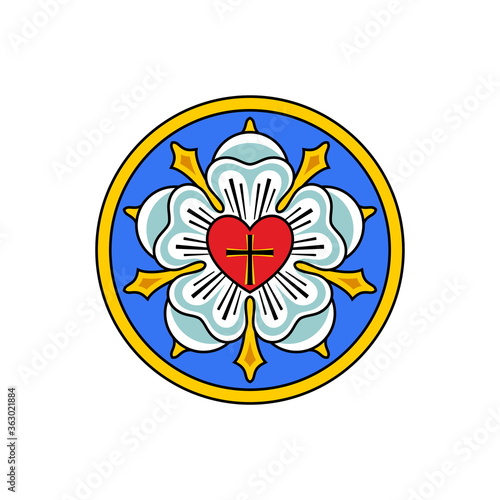 Rose Luther. Illustration of theology and confession of faith in the atoning sacrifice of the Lord and Savior Jesus Christ.