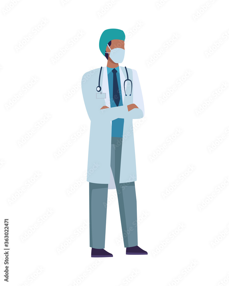 young male doctor wearing medical mask character