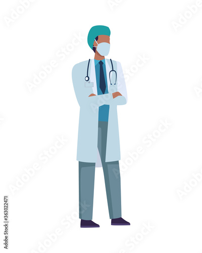 young male doctor wearing medical mask character © Jemastock