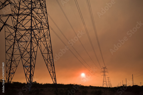 power lines at sunrise 