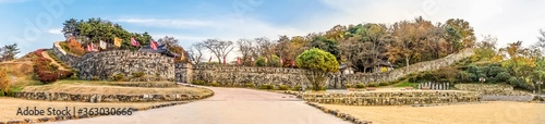 Panoramic shot of the historical Geumjeong mountain fortress in Korea